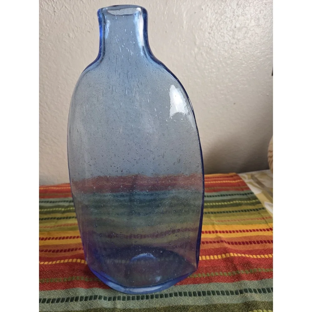 Toshichi Iwata style hand blown blue glass bottle Minimalist